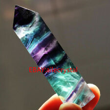 REAL Colorful Natural Fluorite Quartz Crystal Wand Point Healing 1PC picture