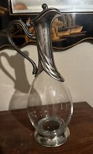 HTF Antique Le Maison de L'Etain Hand Blown Crystal & Pewter Wine Decanter Italy picture
