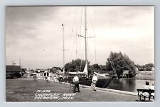 Cheboygan MI-Michigan, RPPC River View, Boats, Real Photo Vintage Postcard picture