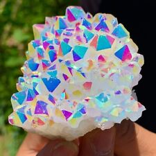 Natural Raw Rainbow Angel Aura Cluster Titanium Geode Quartz Crystal Specimens picture