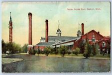Detroit Michigan Postcard Water Works Park Pumping Station Scene c1910s Antique picture