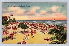 Miami Beach FL-Florida, Sun Bathing in January, Antique Vintage Postcard picture