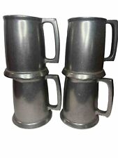 4 Vintage Pewter Mug Set 5 Inch Tall 3 Inch Wide Beer Metal Cup Barware picture