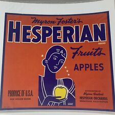 Myron Foster's Hesperian Fruits & Apples 1930's Fruit Crate Label Wenatchee WA picture