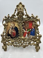 Vintage Victorian Rococo Baroque Brass Figural Cherub Double Picture Frame picture