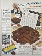 1941 Vintage Baker's Chocolate print ad. Wellesley Fudge Cake. picture