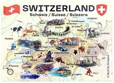 Switzerland Graphic Map and Attractions Souvenir Fridge Magnet 2.5