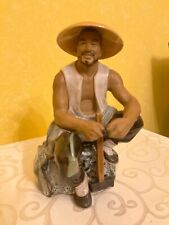 VTG Chinese Mudman Glazed Pottery Figure Chinese Man 8 1/2