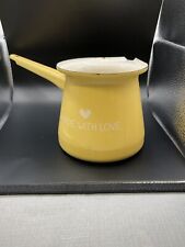 Vtg Yellow Enamel Melting Pot-Syrup Sauce Butter Milk-Side Handle Pour Spout picture