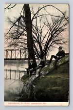 Logansport IN-Indiana, Fishing on Davis Bridge, Eel River, Vintage Postcard picture