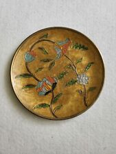 Vintage Penco Industries Brass Floral Enamel Painted Plate picture