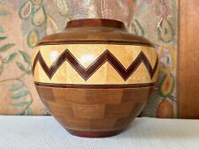 Vintage Handmade Wood Turned Southwestern Zig-Zag Vase - Kevin Neelley Signed picture