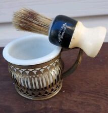 ANTIQUE Silver Tone SHAVING MUG Milk Glass Insert hair Shave Brush Ever Ready  picture