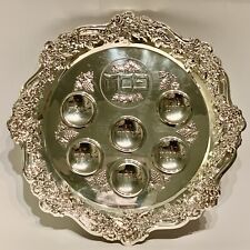 Silver Plated Passover Pesach Tray Seder Plate Made in Israel Judaica 14.5” picture