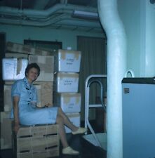 1969 Vietnam War US Navy Nurse Sitting on Boxes  Medical Ship 126 Color Slide picture