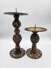 Vintage Chinese Asian Brass Pricket candle holders 2 Pcs picture