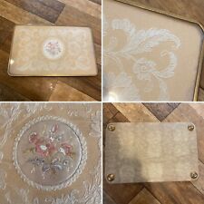 Vintage Delina Dressing Table Filigree Brass Tray With Lace & Embroidery picture
