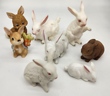 Lot of 8 Lefton and Homeco Vintage Brown White Ceramic Easter Bunny Figurines picture