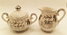 Vintage Lefton China Creamer and Sugar Bowl Set 25th Anniversary #4929 picture