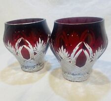 (2) Ajka Crystal FABERGÉ CZAR IMPERIAL Ruby Cut to Clear Votive Candleholder picture