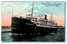 1912 Steamer Illinois Entering Dock Scene At Traverse City MI Posted Postcard picture