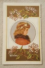 1885 Victorian Trade Card Pocket Calendar List of US Presidents Seasons picture
