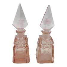 Pink Rose Colored Czechoslovakian Vintage Hand Made Crystal Perfume Bottles READ picture