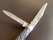 Vtg KABAR Folding Pocket Knife 2 Blade Jigged Handle KA-BAR picture