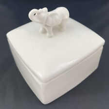 EPC Elephant White Ceramic Contemporary Style Trinket Box H4in.X W4in.X D2in. picture