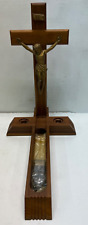 vintage wooden cross crucifix catholic holy water bottle & candles in package picture