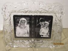 VINTAGE CRYSTAL DOUBLE PICTURE FRAME ORNATE HEAVY GLASS picture