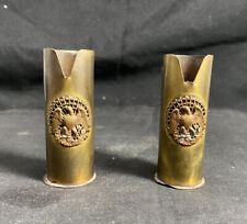 RARE WW1 Era Brass SHOTGUN SHELL Trench Art Pair Toothpick Match Holder Etc Vtg picture