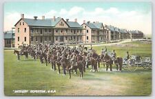 Military~Artillery Inspection~USA~Horses & Soldiers Lined Up~Carriages~Vintage picture
