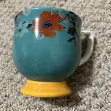 The Pioneer Woman Flea Market  Turquoise & Yellow Footed Mug 15oz - Brand New picture