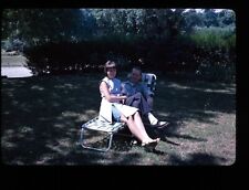 1966 Young Couple Cuddling on Aluminum Lounge Chair 60s 35mm Kodachrome Slide picture