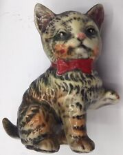 Vintage Camille Naudot Ceramic Striped Tabby Cat Kitten Red Bowtie(5) picture