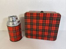 Vintage Metal Lunchbox  Aladdin Company Red Plaid With Thermos Nashville Tenn picture