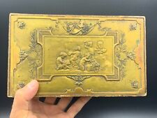 19th C. Wooden Jewellery Box Casket Gilt Embossed Renaissance Putty Cherub Lid picture