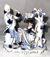 Vintage Porcelain Victorian MAN LADY BLUE / WHITE / GOLD On SWING Figurine picture