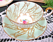 C & E VICTORIA Tea cup and saucer floral rose  mint green 1930s teacup picture