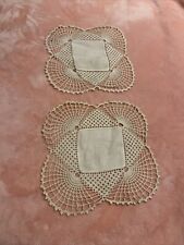 Lot of 2 Vintage Matching Cream Colored Crocheted Doilies  picture