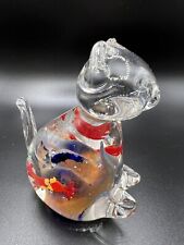 Art Glass Kitty Cat Paperweight Figurine Fish in Tummy 3.5” Tall Polished Base picture