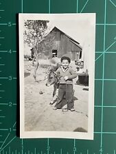 Vintage Photo Black White Snapshot Cute Young Boy With His Calf On A Farm picture