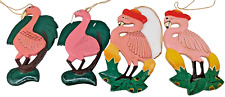 4 Vintage Flamingo Wood Christmas Ornaments Painted Santa's Nook Gulf Shores Al. picture