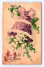 Old Postcard White Purple Flowers Bell Embossed Enid OK Cancel 1910 Antique picture