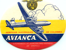 AVIANCA AIRLINES ~COLOMBIA~  Great Old Airline Luggage Label, c. 1955 picture