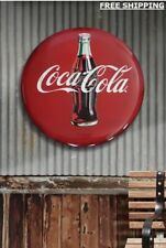 24 in. x 24 in. Coca-Cola Hollow Curved Tin Button Sign 3D Effect Adds Depth picture