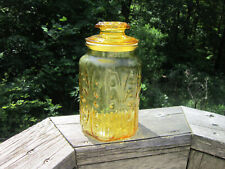Vintage Yellow Amber Atterbury Scroll Imperial Glass Canister w/ Lid 9” Jar picture