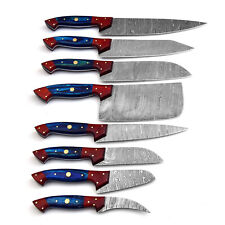 Professional Kitchen Knives Custom Made Damascus Steel 8 pcs with Leather bag picture