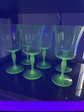 Uranium Green Floral Etched Wine Glasses Depression Lot Of 6 picture
